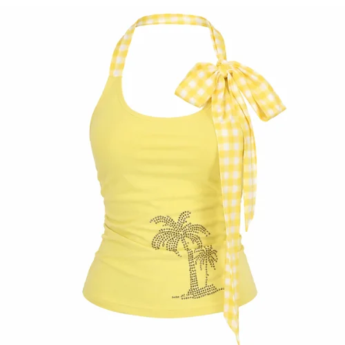 Yellow Y2K Rhinestone Palm Tree Top